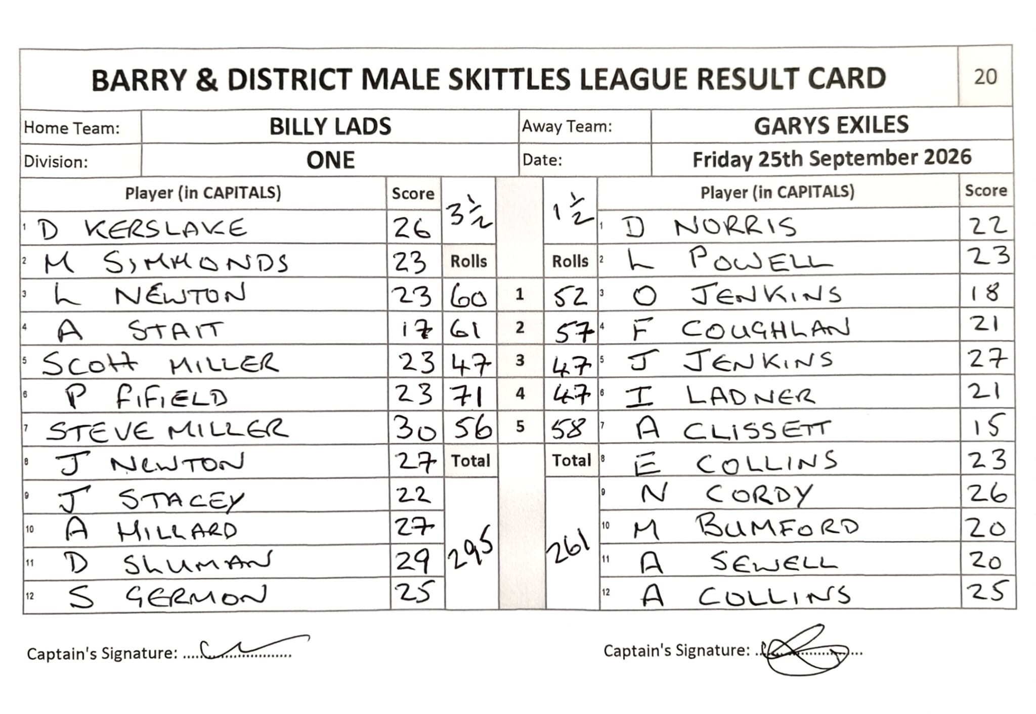 Original result card