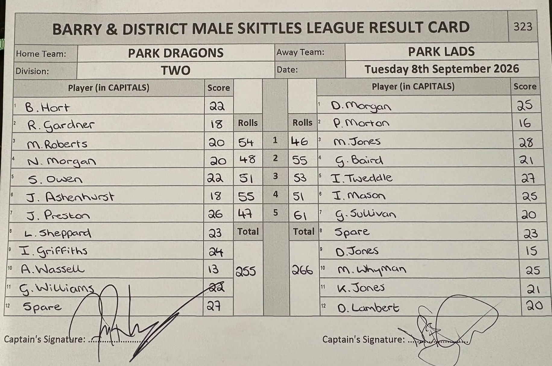 Original result card