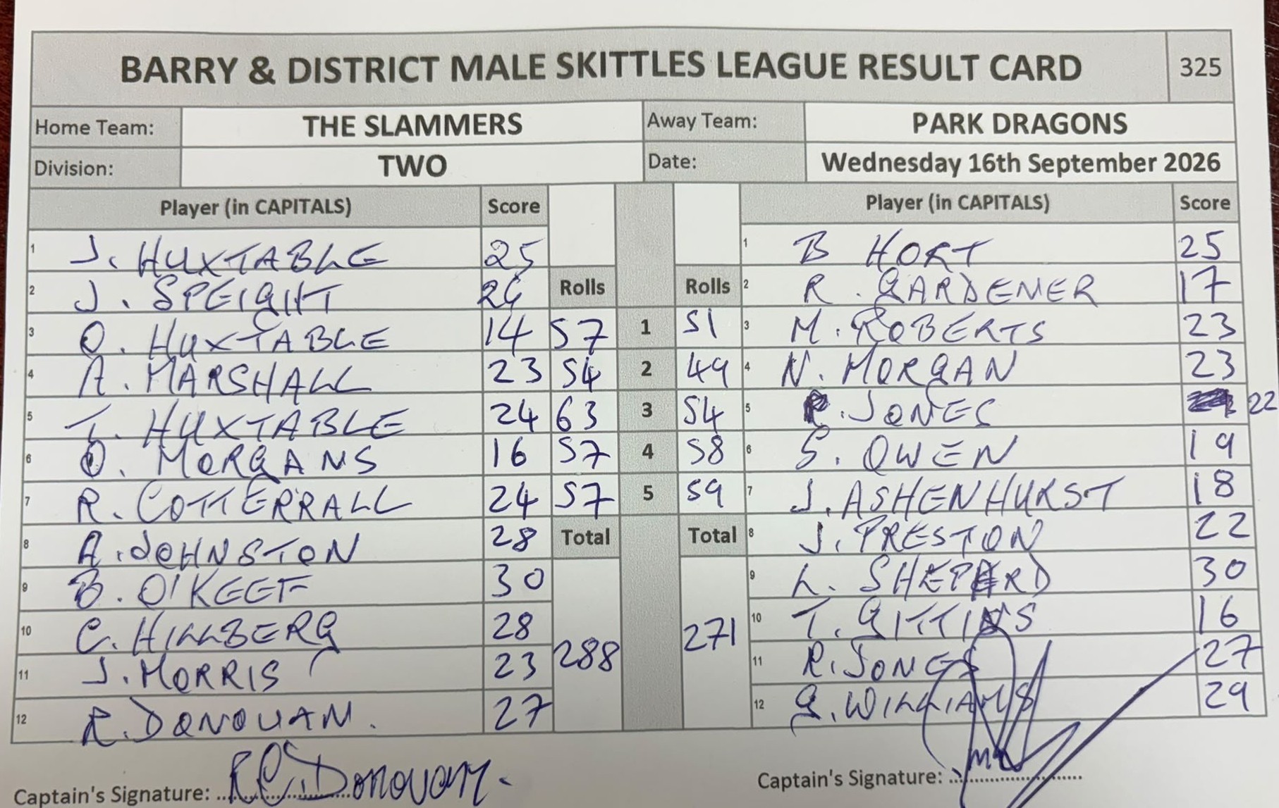 Original result card