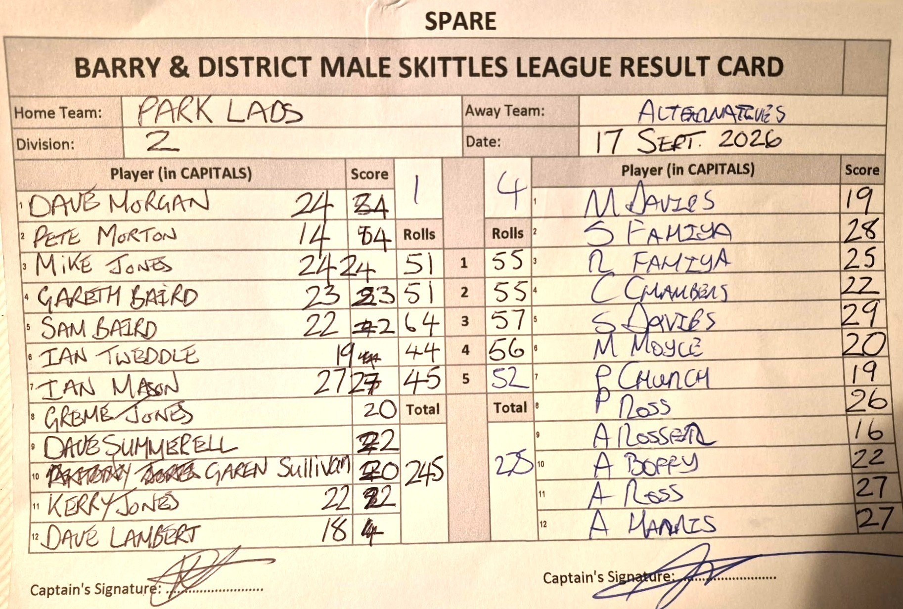 Original result card