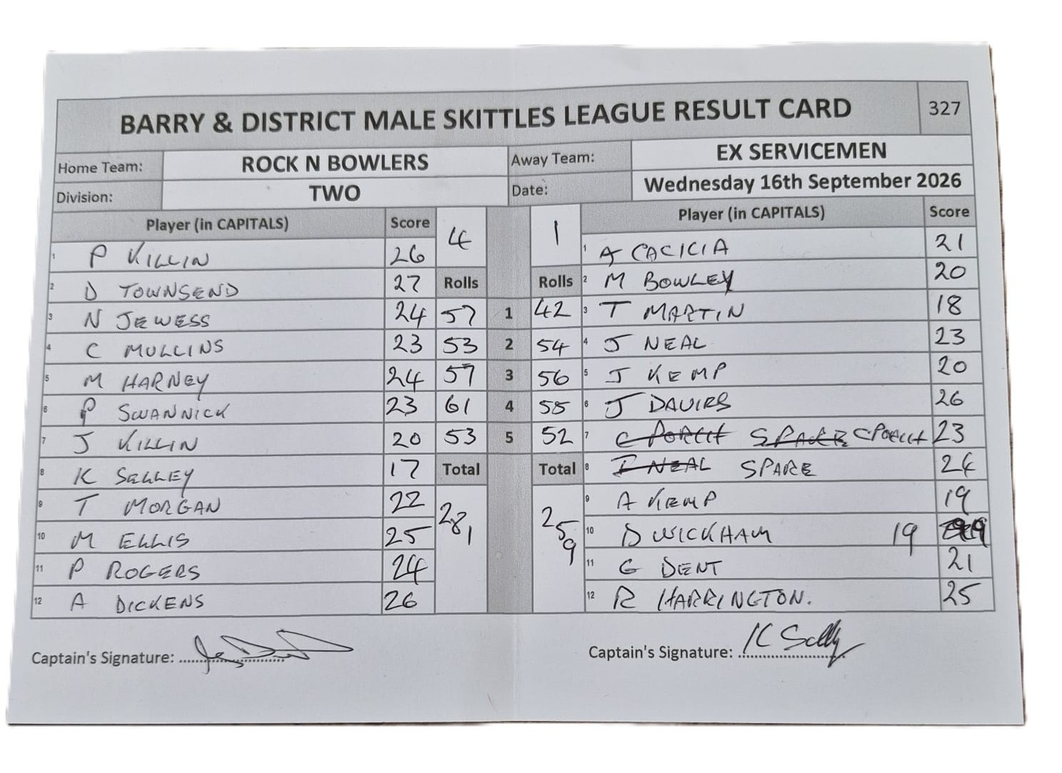 Original result card