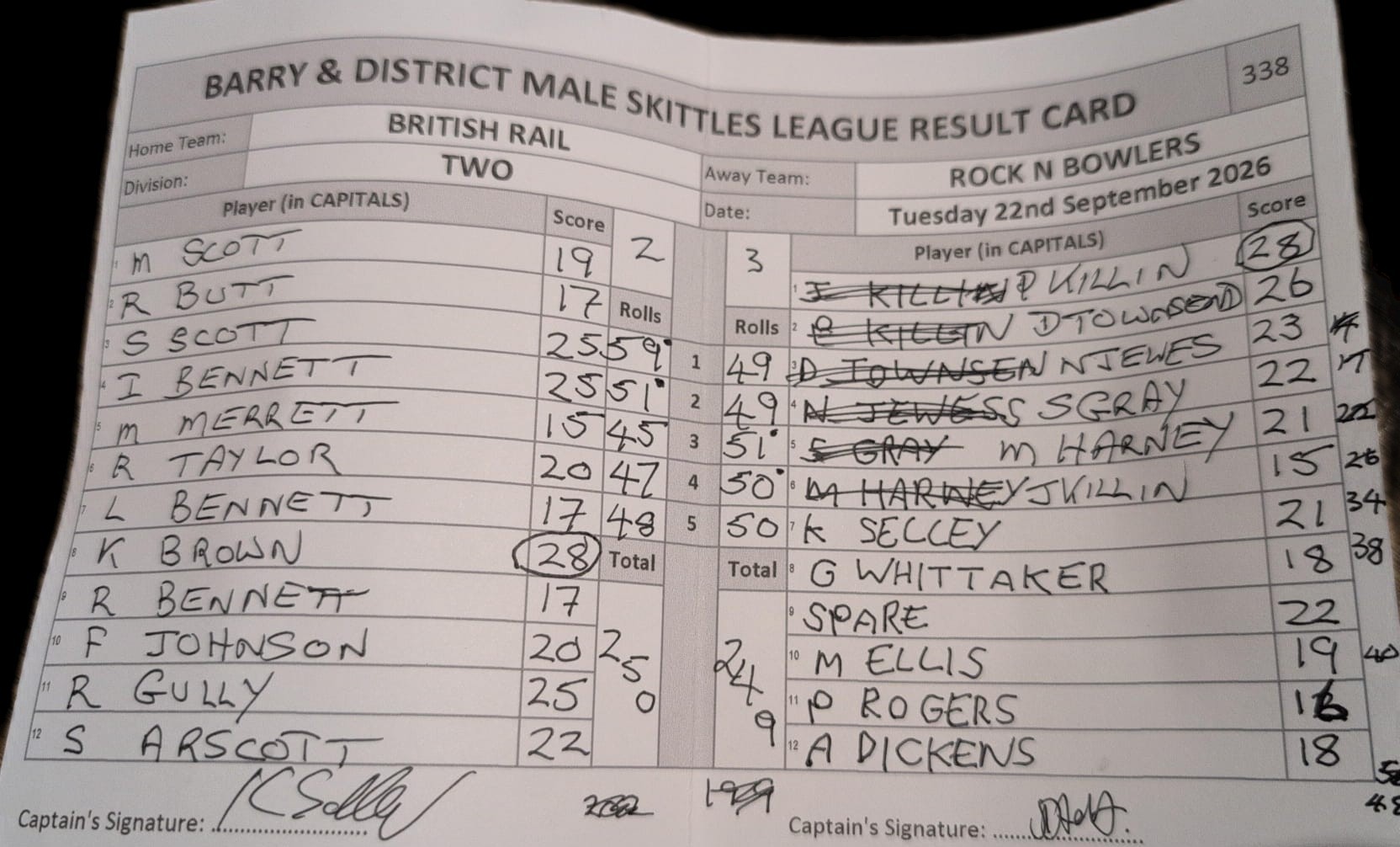 Original result card