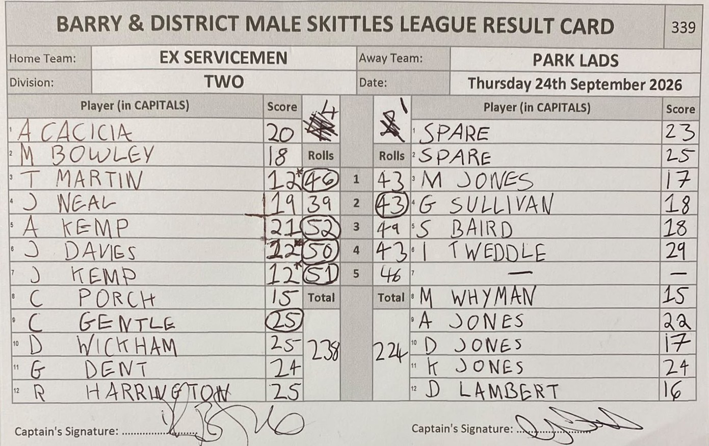 Original result card