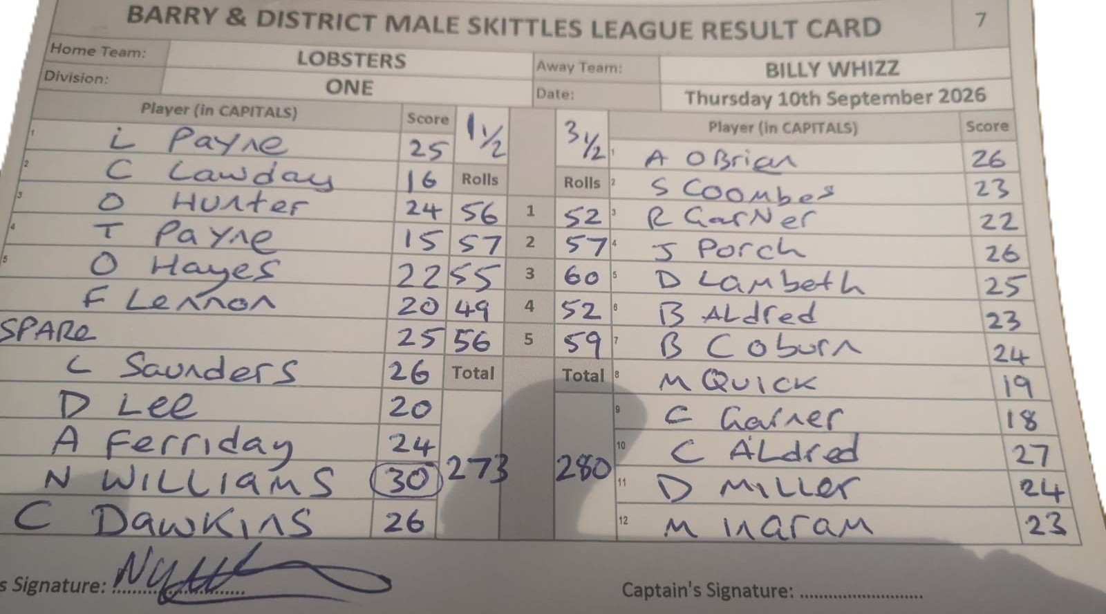 Original result card